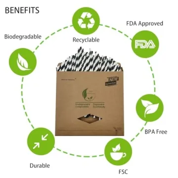 Eco-Friendly Black and White Striped Paper Straws for Events