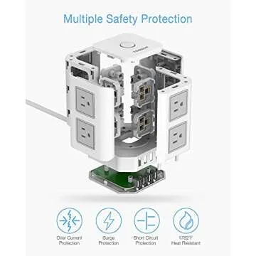 Power Strip Tower TESSAN Surge Protector 8 Outlets 4 USB Ports, Extension Cord 10 ft, Multiple Outlets Vertical Charging Tower, Dorm Room Essentials