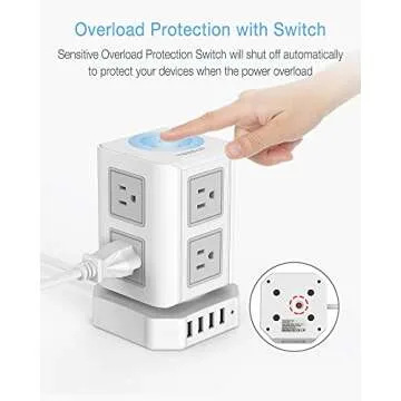 Power Strip Tower TESSAN Surge Protector 8 Outlets 4 USB Ports, Extension Cord 10 ft, Multiple Outlets Vertical Charging Tower, Dorm Room Essentials