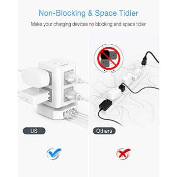 Power Strip Tower TESSAN Surge Protector 8 Outlets 4 USB Ports, Extension Cord 10 ft, Multiple Outlets Vertical Charging Tower, Dorm Room Essentials