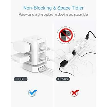 Power Strip Tower TESSAN Surge Protector 8 Outlets 4 USB Ports, Extension Cord 10 ft, Multiple Outlets Vertical Charging Tower, Dorm Room Essentials