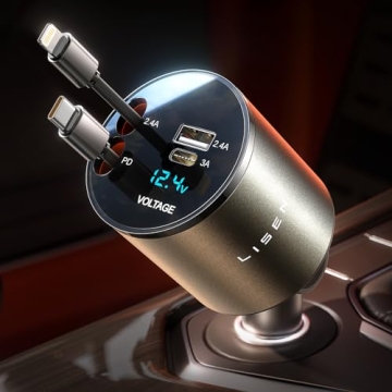 LISEN 4 in 1 Retractable iPhone Car Charger for Every Family