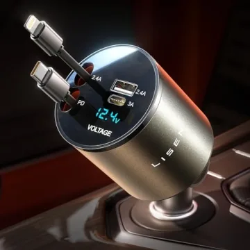 LISEN 4 in 1 Retractable iPhone Car Charger for Every Family