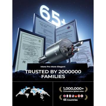 LISEN 4 in 1 Retractable iPhone Car Charger for All