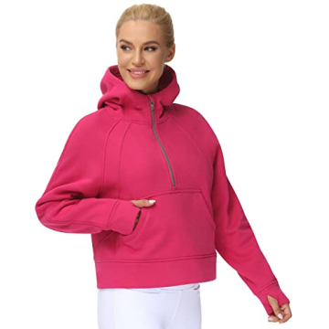 Women's Fleece Half Zip Hoodie with Pockets Thumb Holes