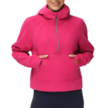 Women's Fleece Half Zip Hoodie with Pockets Thumb Holes