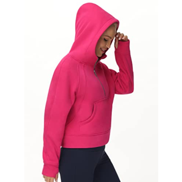 Women's Fleece Half Zip Hoodie with Pockets Thumb Holes