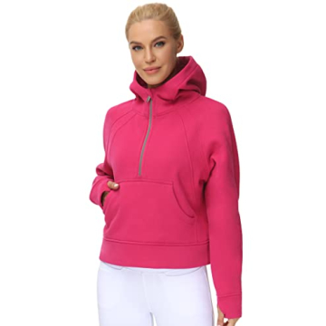 Women's Fleece Half Zip Hoodie with Pockets Thumb Holes