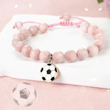 Sereney Soccer Bracelet Gifts for Girls, Soccer Girl Jewelry Stuff Accessories Pink Adjustable Bracelet for Teenage Women, Birthday Game Day Gifts Baskets for Daughter Granddaughter Sport Fans