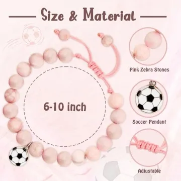 Sereney Soccer Bracelet Gifts for Girls, Soccer Girl Jewelry Stuff Accessories Pink Adjustable Bracelet for Teenage Women, Birthday Game Day Gifts Baskets for Daughter Granddaughter Sport Fans