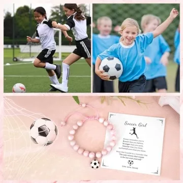 Sereney Soccer Bracelet Gifts for Girls, Soccer Girl Jewelry Stuff Accessories Pink Adjustable Bracelet for Teenage Women, Birthday Game Day Gifts Baskets for Daughter Granddaughter Sport Fans