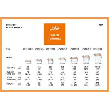 Le Parfait Super Terrine - 350ml French Glass Canning Jar w/Straight Body, Airtight Rubber Seal & Glass Lid, 12oz (Pack of 4) Stainless Wire