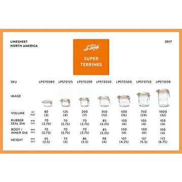 Le Parfait Super Terrine - 350ml French Glass Canning Jar w/Straight Body, Airtight Rubber Seal & Glass Lid, 12oz (Pack of 4) Stainless Wire