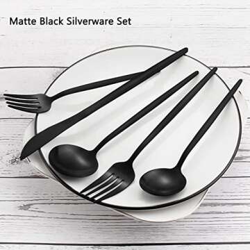 Matte Black Silverware Set, VANVRO 20-Piece Stainless Steel Flatware Set, Satin Finish tableware Cutlery Set, Service for 4, Home and Restaurant, Dishwasher Safe