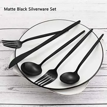 Matte Black Silverware Set, VANVRO 20-Piece Stainless Steel Flatware Set, Satin Finish tableware Cutlery Set, Service for 4, Home and Restaurant, Dishwasher Safe