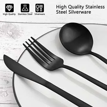 Matte Black Silverware Set, VANVRO 20-Piece Stainless Steel Flatware Set, Satin Finish tableware Cutlery Set, Service for 4, Home and Restaurant, Dishwasher Safe