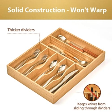 Premium Bamboo Kitchen Drawer Organizer with 7 Slots