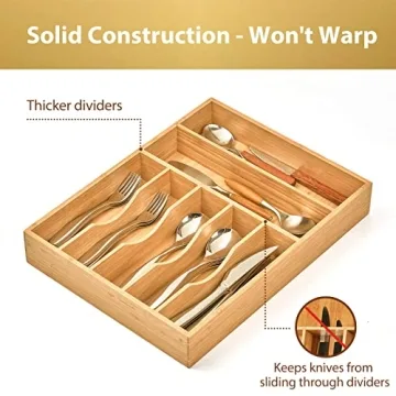 Premium Bamboo Kitchen Drawer Organizer with 7 Slots