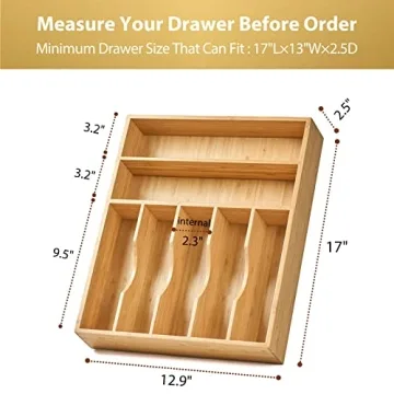 Premium Bamboo Kitchen Drawer Organizer with 7 Slots