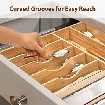 Premium Bamboo Kitchen Drawer Organizer with 7 Slots