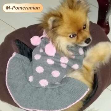 KYEESE Dog Sweaters with Leash Hole for Small Dogs Turtleneck Dog Sweater Dress for Girl Polka Dot Knit Pullover Doggie Sweater Warm Pet Sweater