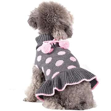 KYEESE Dog Sweaters with Leash Hole for Small Dogs Turtleneck Dog Sweater Dress for Girl Polka Dot Knit Pullover Doggie Sweater Warm Pet Sweater