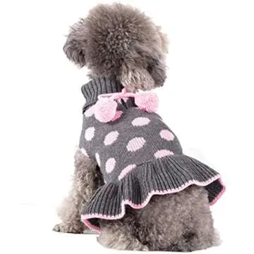 KYEESE Dog Sweaters with Leash Hole for Small Dogs Turtleneck Dog Sweater Dress for Girl Polka Dot Knit Pullover Doggie Sweater Warm Pet Sweater