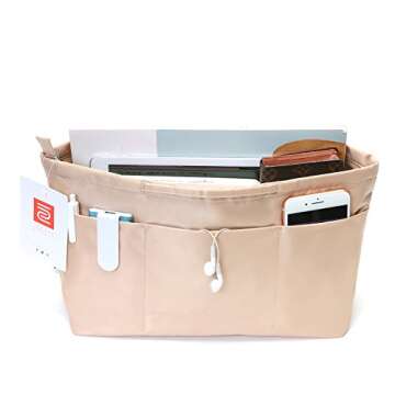 iN. Purse Organizer Insert with zipper, Nylon fabric Storage Bag with handles, for womens Handbags &...