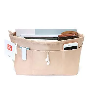 iN. Purse Organizer Insert with zipper, Nylon fabric Storage Bag with handles, for womens Handbags &...