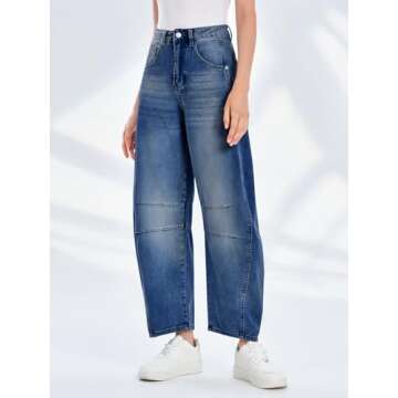 PLNOTME Women's Baggy Boyfriend Jeans Vintage Wide Leg Mid Rise Barrel Denim Ankle Pants