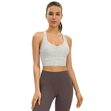 JOYSPELS Longline Sports Bras for Women Workout Crop Tank Tops for Women Racerback Padded Medium Support Workout Running Gym Bras for Women