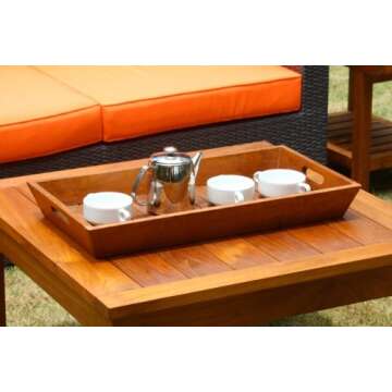 AquaTeak The Original Large Solid Teak Amenities Serving Tray