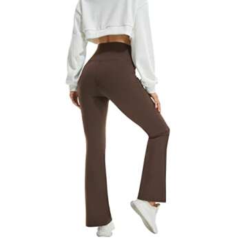 FireSwan Womens Crossover Flare Leggings with Pockets Bootcut High Waisted Yoga Pants Tummy Control Gym Workout Work Pants Brown