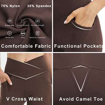 FireSwan Womens Crossover Flare Leggings with Pockets Bootcut High Waisted Yoga Pants Tummy Control Gym Workout Work Pants Brown