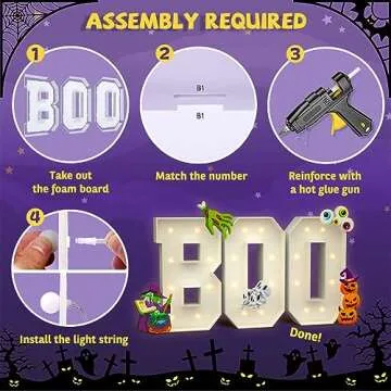 imprsv 2.25 FT Halloween Decorations, White Halloween Lights Up Letters Boo for Halloween Party Decoration, Halloween Lights Backdrop Indoor, Scary Cute Spooky Halloween Decor with Halloween Stickers