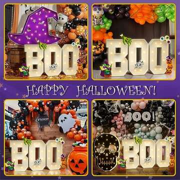 imprsv 2.25 FT Halloween Decorations, White Halloween Lights Up Letters Boo for Halloween Party Decoration, Halloween Lights Backdrop Indoor, Scary Cute Spooky Halloween Decor with Halloween Stickers