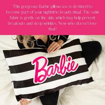 Franco Collectibles Barbie Barbicore Black & White Stripped Beauty Silky Satin Standard Pillowcase C...