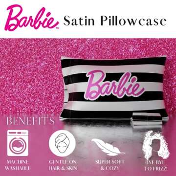 Barbie Barbicore Black & White Striped Satin Pillowcase