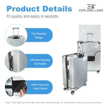 Explore Land Clear Luggage Cover Tough Protector Fits for 27-29 Inches Suitcase for Travel Airplane (PVC, L)