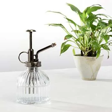 Nattol Vintage Style Clear Glass Bottle Sprayer,Decorative Ribbed Plant Mister with Top Pump(Clear)