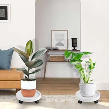 Maxurry Plant Caddy Heavy Duty 13inch Plastic Round 2Pack Plant Dolly with Lockable Wheels Plant Sta...