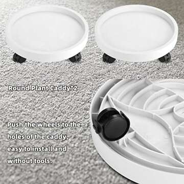 Maxurry Plant Caddy Heavy Duty 13inch Plastic Round 2Pack Plant Dolly with Lockable Wheels Plant Stand Mover Indoor Outdoor for Planter Flower Potted Displaying (White)