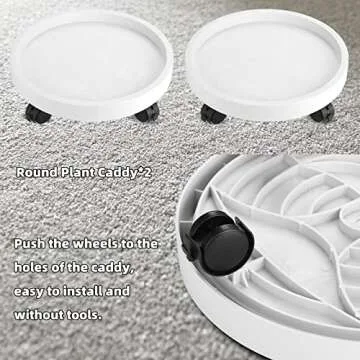 Maxurry Plant Caddy Heavy Duty 13inch Plastic Round 2Pack Plant Dolly with Lockable Wheels Plant Stand Mover Indoor Outdoor for Planter Flower Potted Displaying (White)