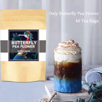 Butterfly Pea Flower Tea Bags, 40 Teabags Premium Dried Butterfly Pea Tea Blue & Purple Tea Natural Taste, GMO Free, Eco-Conscious Tea Bags