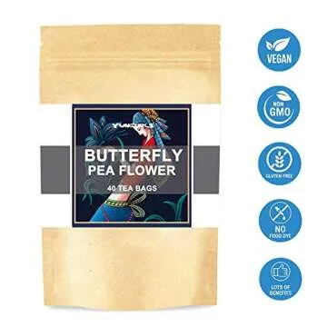 Butterfly Pea Flower Tea Bags, 40 Teabags Premium Dried Butterfly Pea Tea Blue & Purple Tea Natural Taste, GMO Free, Eco-Conscious Tea Bags