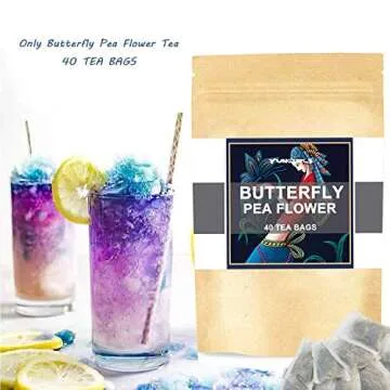 Butterfly Pea Flower Tea Bags, 40 Teabags Premium Dried Butterfly Pea Tea Blue & Purple Tea Natural Taste, GMO Free, Eco-Conscious Tea Bags
