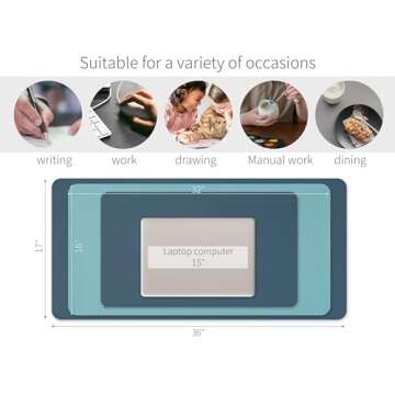 RENMTURE Double-Sided Two-Tone Faux Leather Desk mat Desktop Organization and Accessories Home and Office Large Mouse pad Game and Work (Blue/Green, 32"x16")