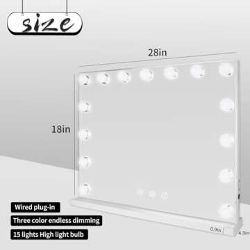 MKupView Vanity Mirror with Lights 22.8" x 18.2" White Makeup Mirror Hollywood Mirror with 15 Dimmab...