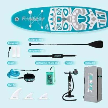 FunWater Inflatable 10'6×33"×6" Ultra-Light (17.6lbs) SUP for All Skill Levels Everything Included with Stand Up Paddle Board, Adj Floating Paddles, Pump, ISUP Travel Backpack, Leash,Waterproof Bag