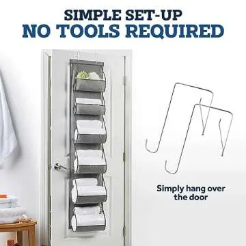 ZOBER Purse Organizer for Closet - Over The Door Purse Organizer W/ 6 Pockets for Easy Purse Storage - Durable Metal Hooks - Purse Rack W/Clear Pockets - Gray (2 Pack)